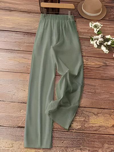 Aubrey | Lange Hose aus bedrucktem Leinen mit Kordelzug für Frauen