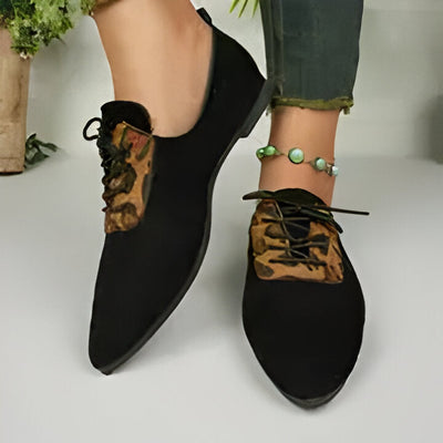 Sabrina | Damen Leopard Print Lace-Up Pointed Toe Flats