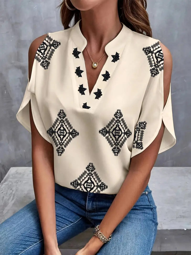 Aiza | Schicke Geometrische Off-Shoulder Bluse mit Stern Diamant-Details