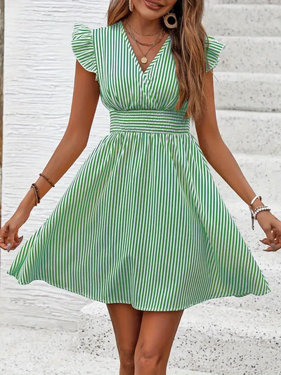 Cary | Gestreiftes Kleid mit gerafftem Halsausschnitt und geraffter Taille