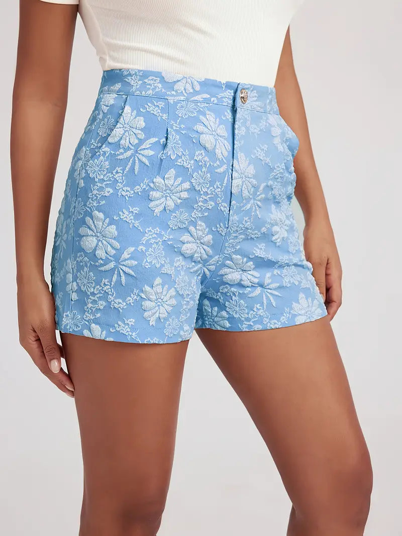 Daryna | Feminine elegante Floral Jacquard Casual Shorts mit Taschen