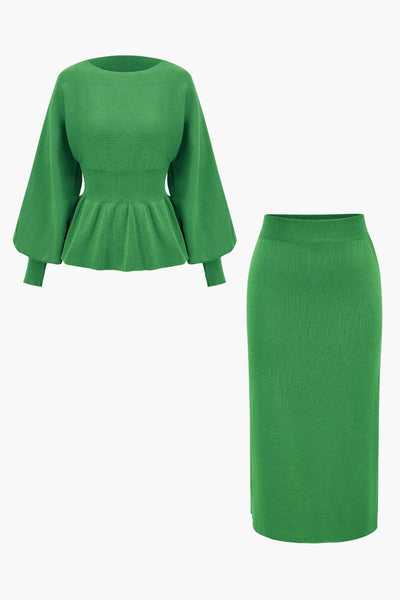 Amelie | Elegantes Strick-Set mit Peplum-Top & Bleistiftrock