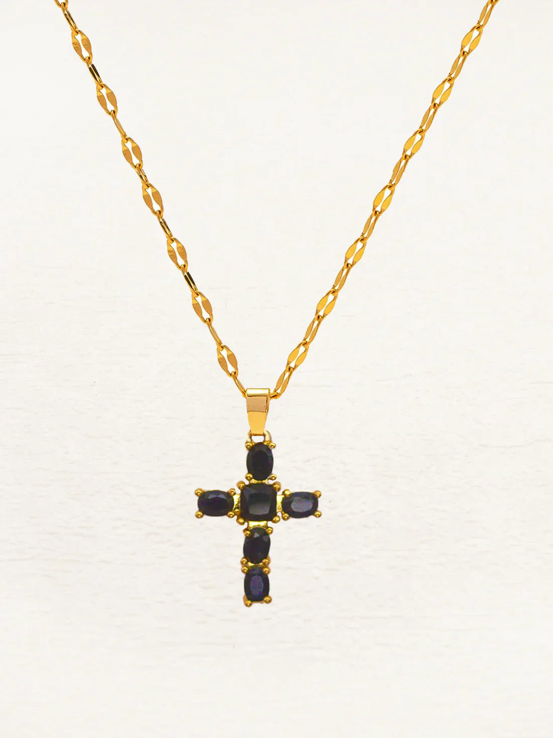 WW | Zirkonia Kreuz Halskette Gold Weiß/Pink/Schwarz
