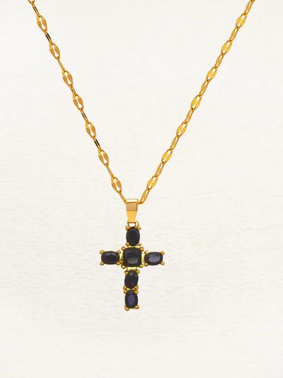 WW | Zirkonia Kreuz Halskette Gold Weiß/Pink/Schwarz