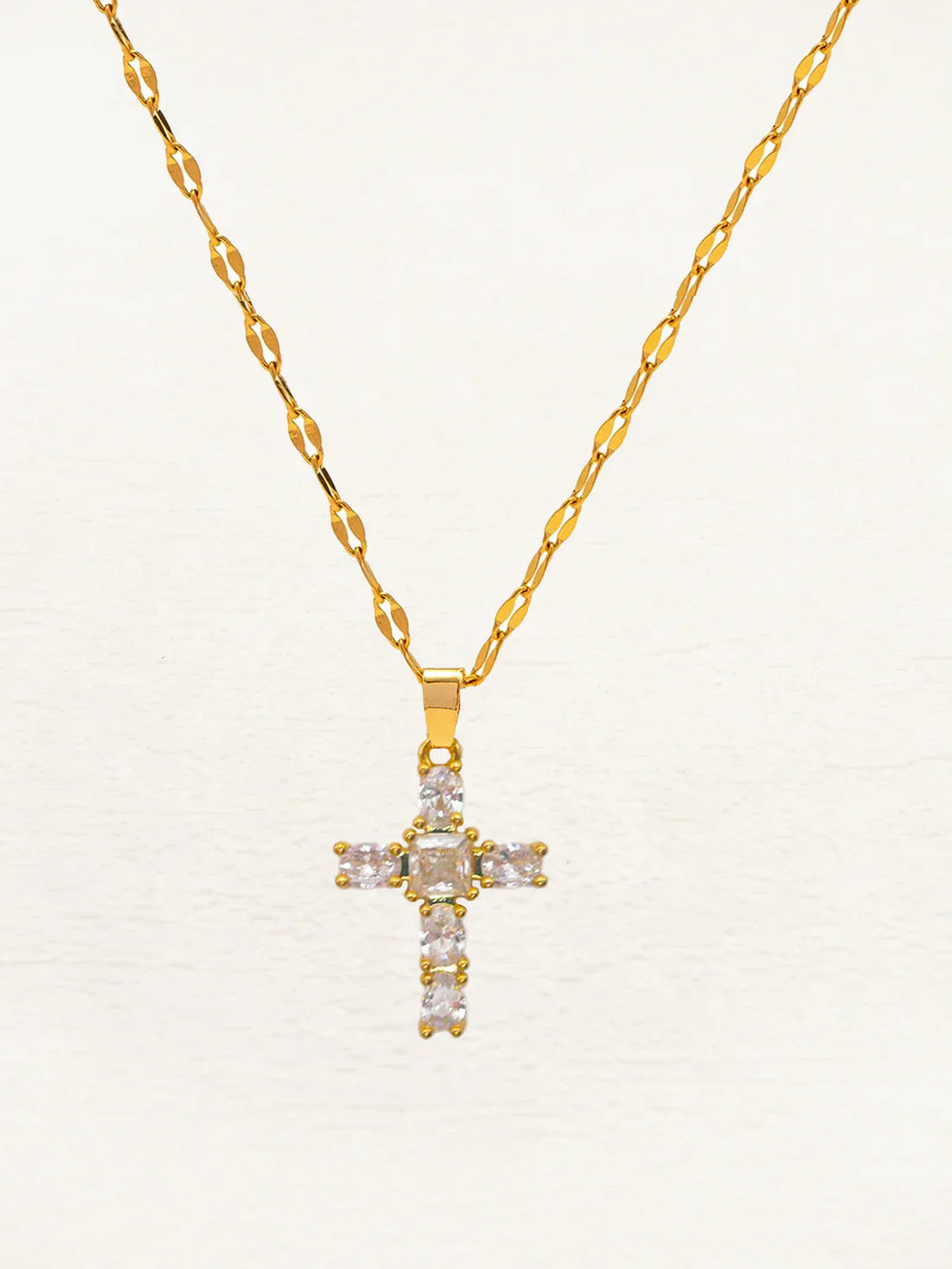 WW | Zirkonia Kreuz Halskette Gold Weiß/Pink/Schwarz
