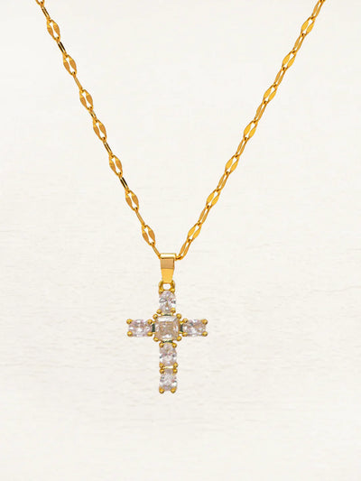 WW | Zirkonia Kreuz Halskette Gold Weiß/Pink/Schwarz