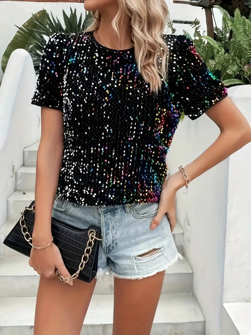 Deborah | T-Shirt mit Rundhalsausschnitt und Paillettendekor
