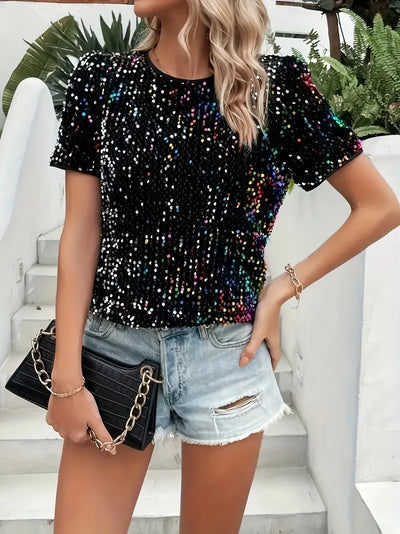 Deborah | T-Shirt mit Rundhalsausschnitt und Paillettendekor