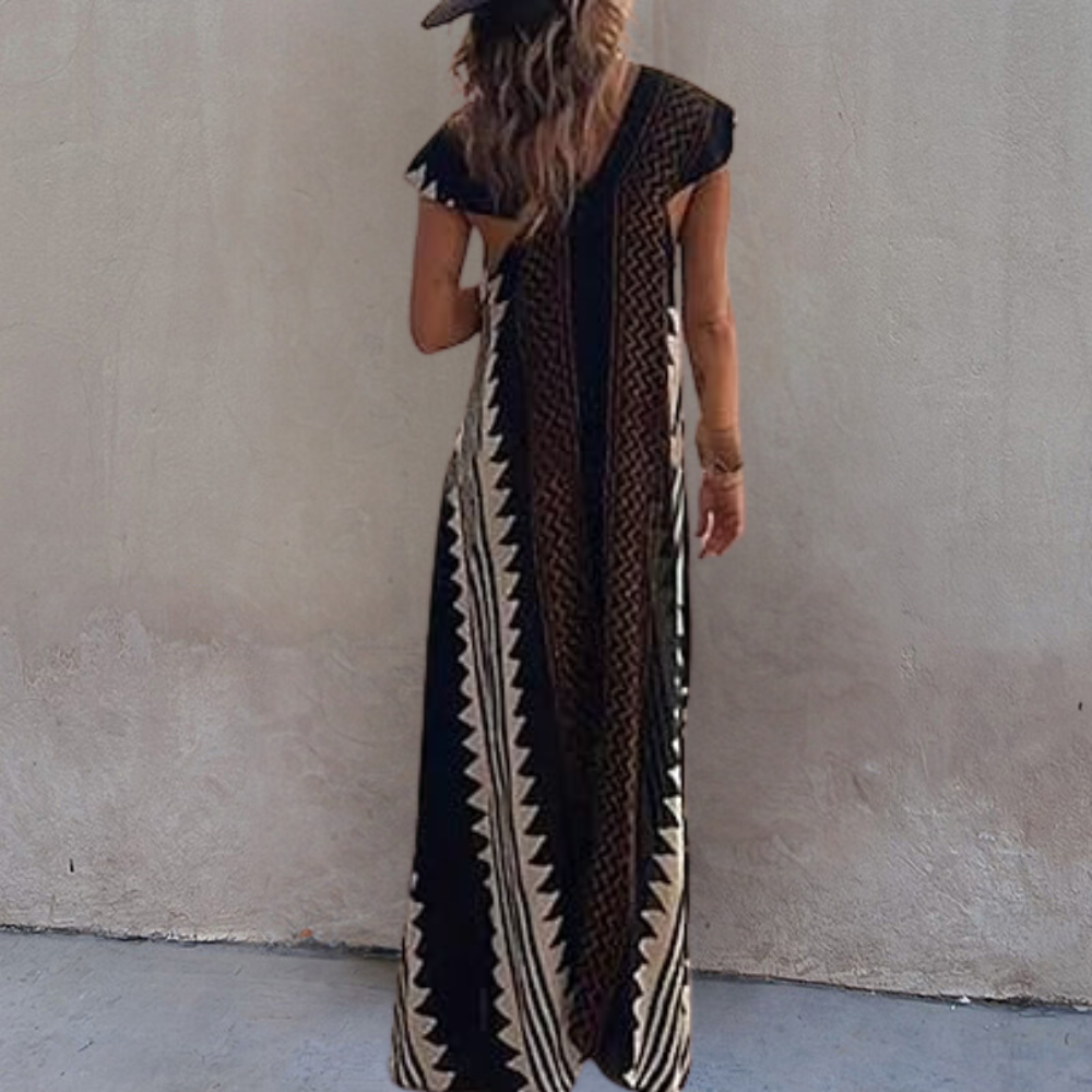 Adelina - Bezauberndes Maxikleid im Bohème-Look mit stilvollem geometrischem Muster