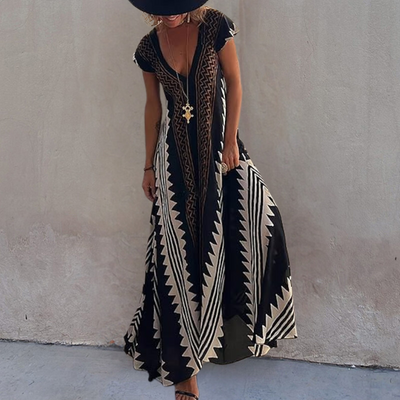Adelina - Bezauberndes Maxikleid im Bohème-Look mit stilvollem geometrischem Muster