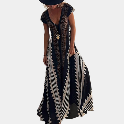 Adelina - Bezauberndes Maxikleid im Bohème-Look mit stilvollem geometrischem Muster