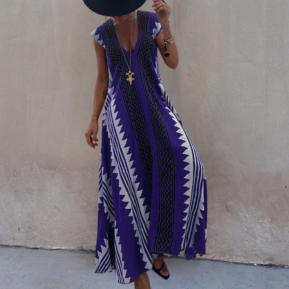 Adelina - Bezauberndes Maxikleid im Bohème-Look mit stilvollem geometrischem Muster