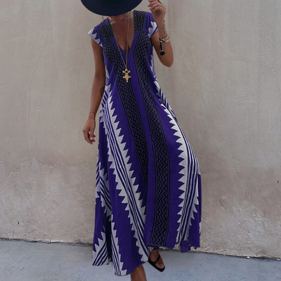 Adelina - Bezauberndes Maxikleid im Bohème-Look mit stilvollem geometrischem Muster