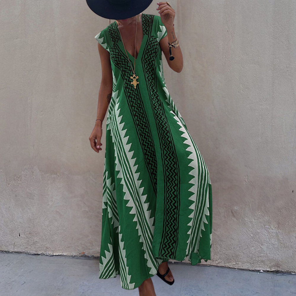 Adelina - Bezauberndes Maxikleid im Bohème-Look mit stilvollem geometrischem Muster
