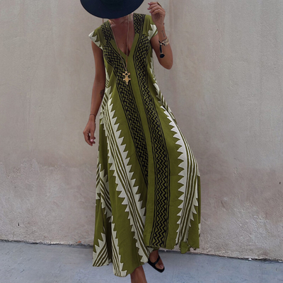 Adelina - Bezauberndes Maxikleid im Bohème-Look mit stilvollem geometrischem Muster