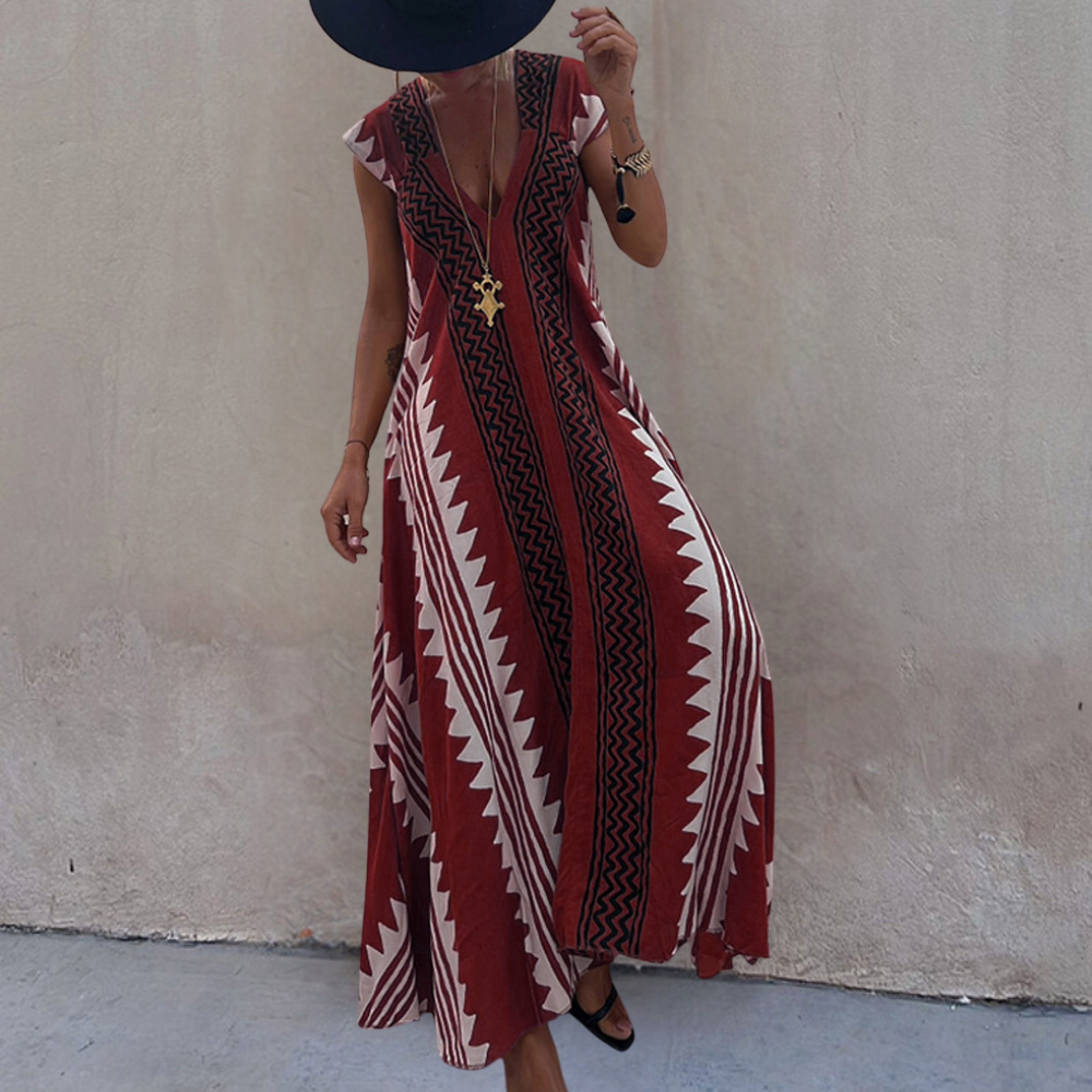 Adelina - Bezauberndes Maxikleid im Bohème-Look mit stilvollem geometrischem Muster