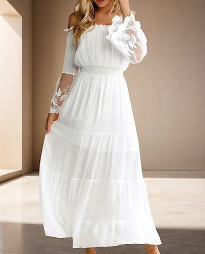 Ayla | Langes Spitzenkleid in Weiß und Schwarz