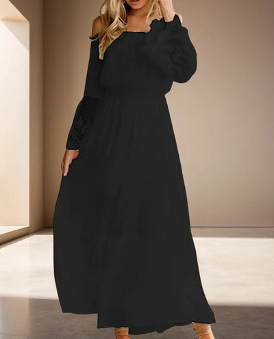 Ayla | Langes Spitzenkleid in Weiß und Schwarz