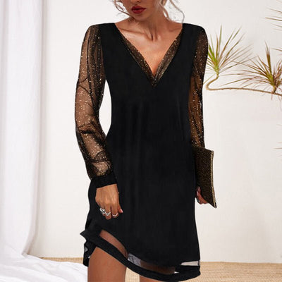 Abendkleid für Damen - Elegante Midi Glitzerkleid