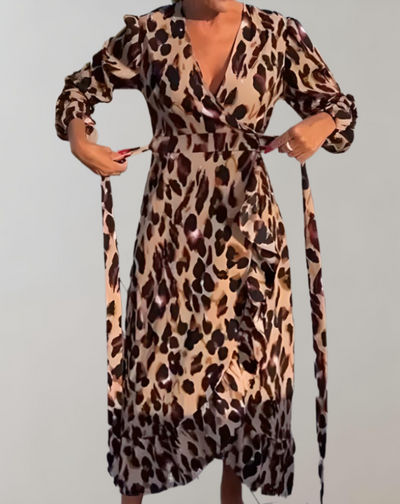 Calandra | Langärmeliges Kleid mit Leopardenmuster