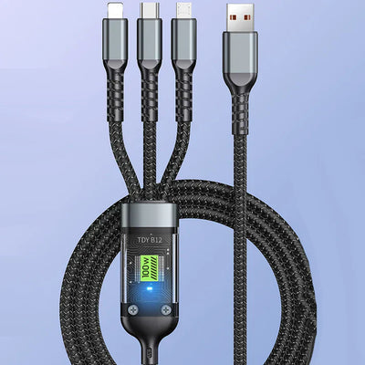 3-in-1 Superschnelles Ladekabel | Transparent, leuchtend und universell für schnelles Laden