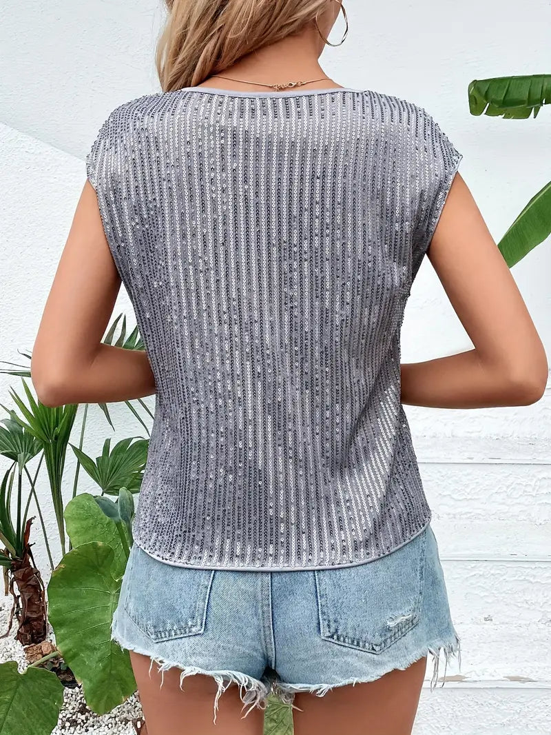 Alva | Pailletten-Top Frauen ärmellose Glitzerbluse