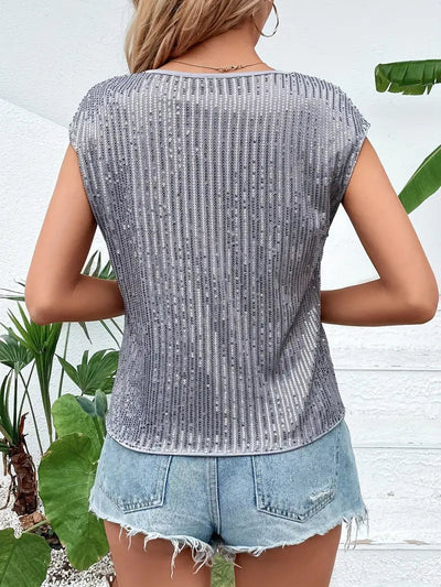 Alva | Pailletten-Top Frauen ärmellose Glitzerbluse