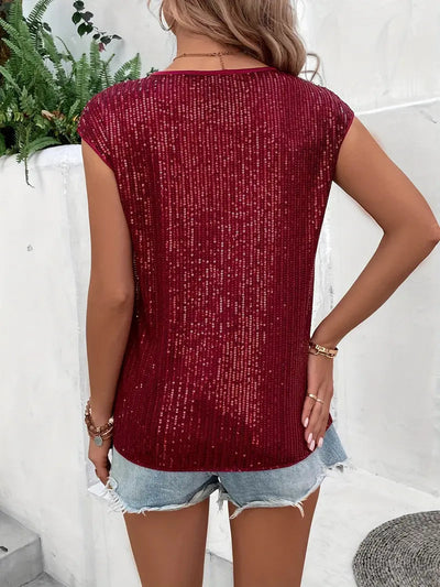 Alva | Pailletten-Top Frauen ärmellose Glitzerbluse