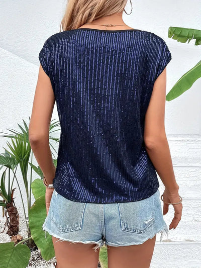 Alva | Pailletten-Top Frauen ärmellose Glitzerbluse