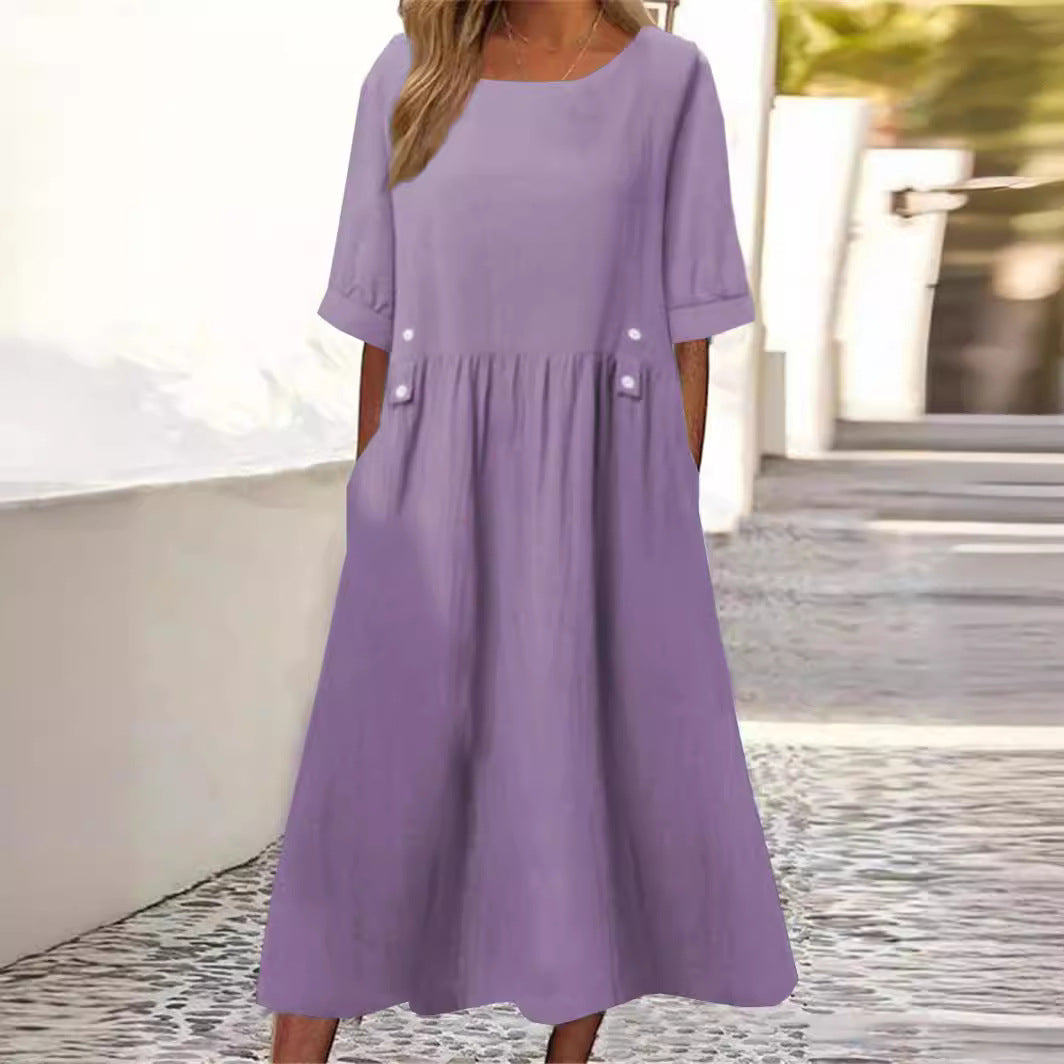 Yunchel - Sommerkleid Baumwolle Leinen Leicht
