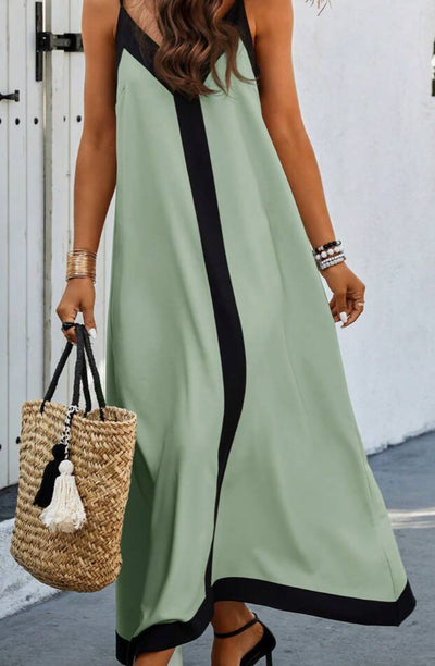 Adeltraud | Fließendes V-neck Maxi-Kleid mit kontrastreichen Details
