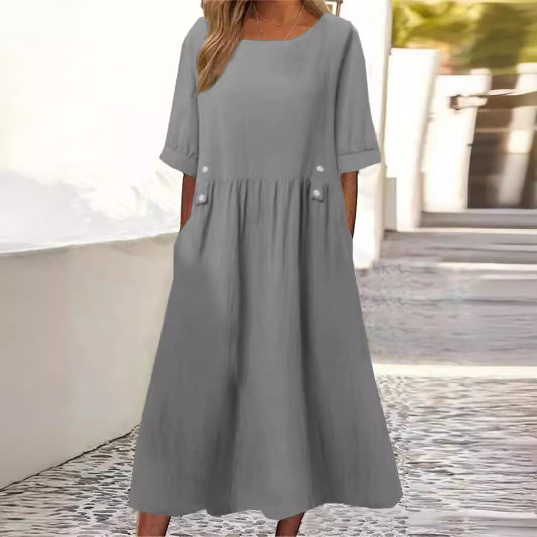 Yunchel - Sommerkleid Baumwolle Leinen Leicht