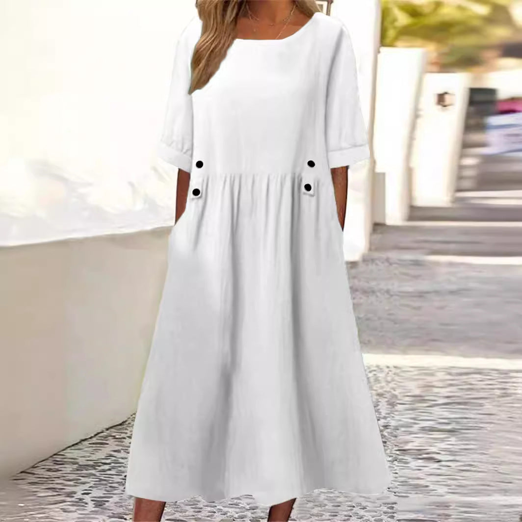 Yunchel - Sommerkleid Baumwolle Leinen Leicht