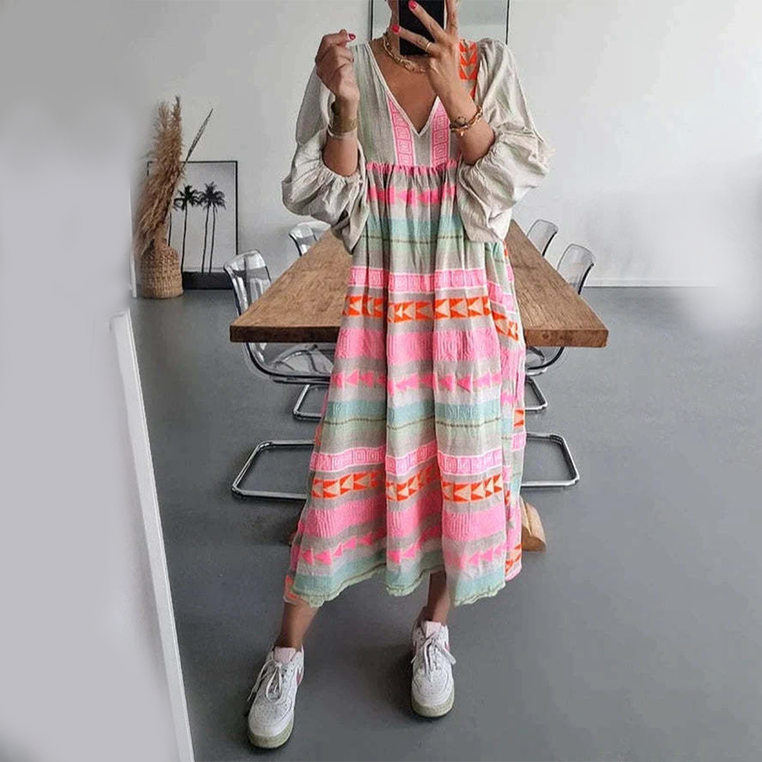 Ziggy - Maxikleid mit Puffärmeln und nostalgischem V-Ausschnitt