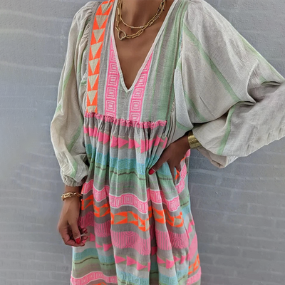 Ziggy - Maxikleid mit Puffärmeln und nostalgischem V-Ausschnitt