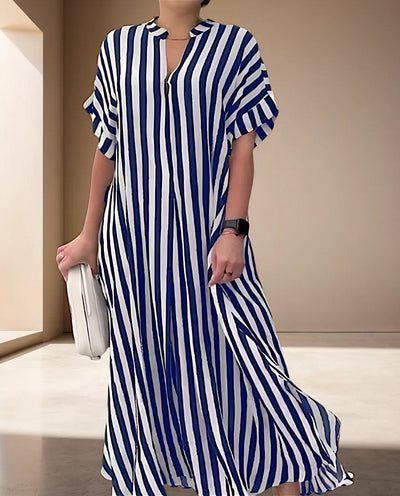 Jessamy | Gestreiftes Maxikleid mit kurzen Ärmeln und V-Ausschnitt