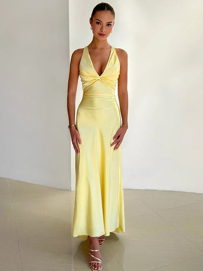 Abendkleid für Damen - Elegantes Maxikleid mit V-Ausschnitt für Sommer