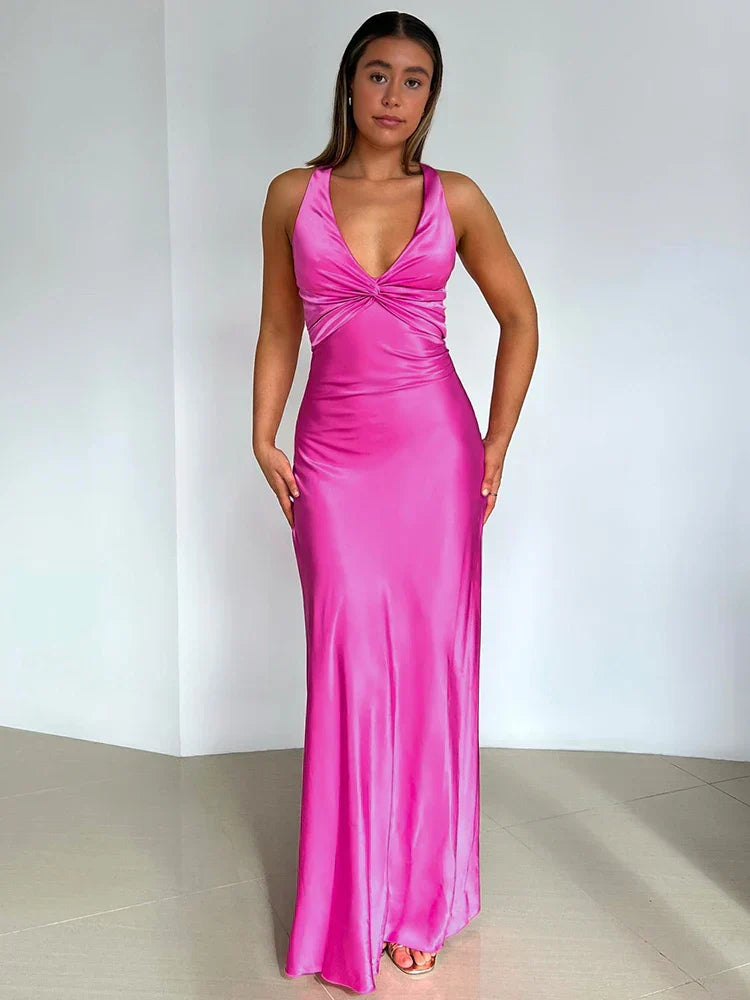 Abendkleid für Damen - Elegantes Maxikleid mit V-Ausschnitt für Sommer