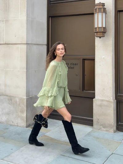 Avelena | Samt Ausschnitt Mini Kleid