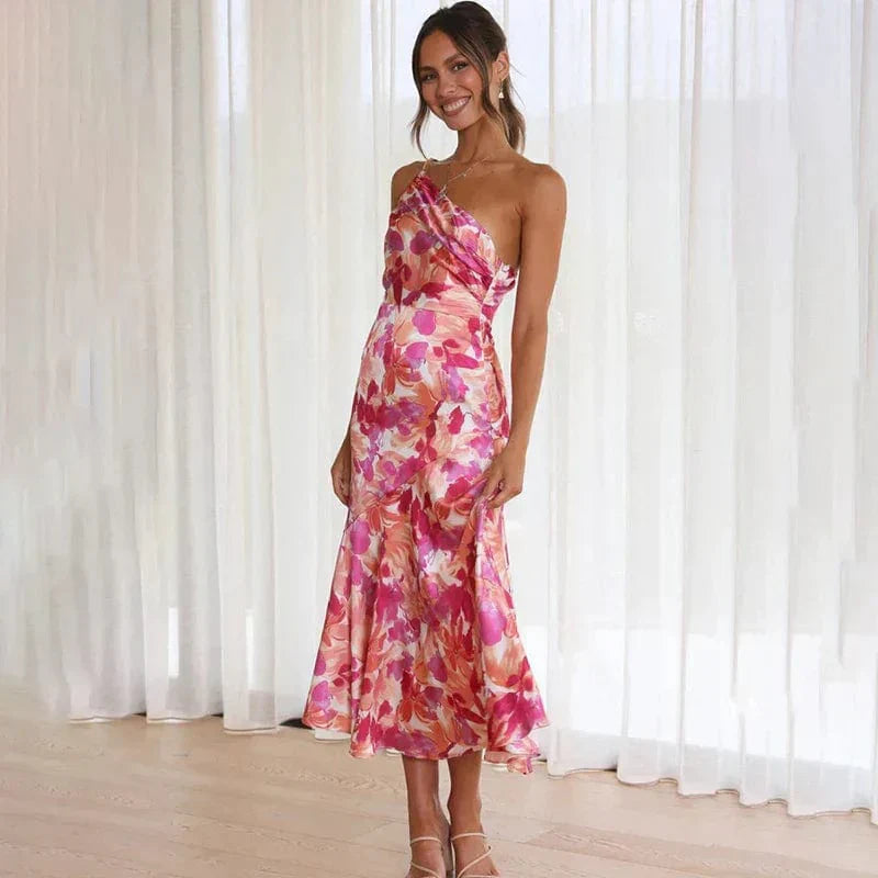 Elfriede | Elegantes One-Shoulder Blumenkleid – Femininer Chic für besondere Anlässe