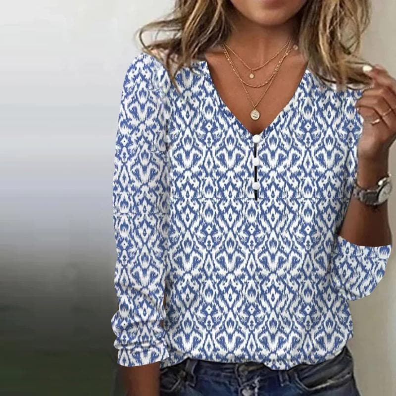 Amanda | Damen V-Ausschnitt Langarm Bluse