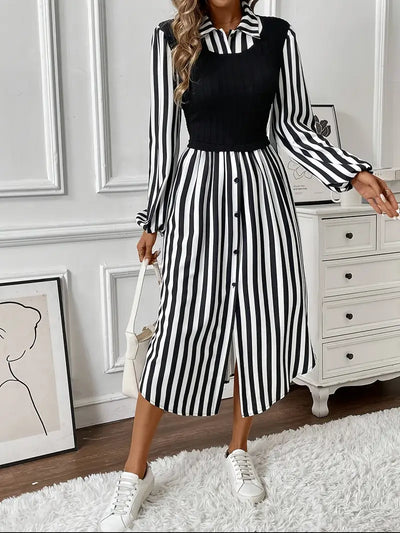 Madeline | Gestreiftes Color-Block-Kleid mit Woven A-Linien Rock