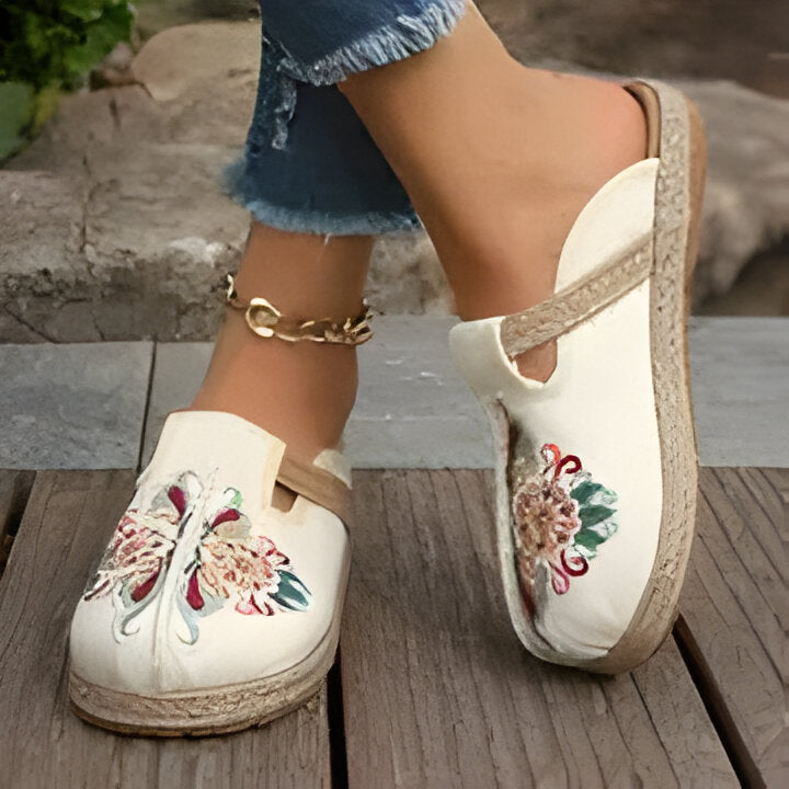 Milan | Boho-Chic Gestickte Blumen Espadrille Flats für Frauen