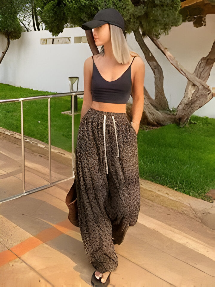 Barbara | Weite Hose mit Leopardenmuster und Kordelzug