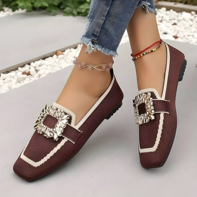 Dahlia | Women'S Casual Quadratische Zehen Flats mit Strass Schnalle
