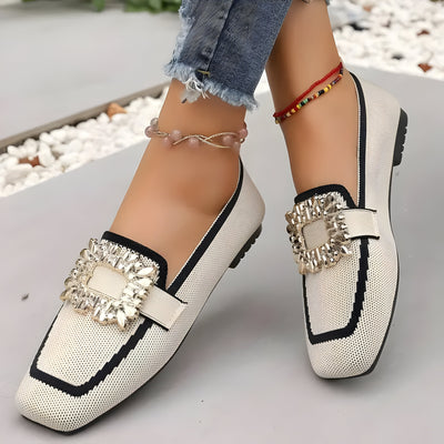 Dahlia | Women'S Casual Quadratische Zehen Flats mit Strass Schnalle