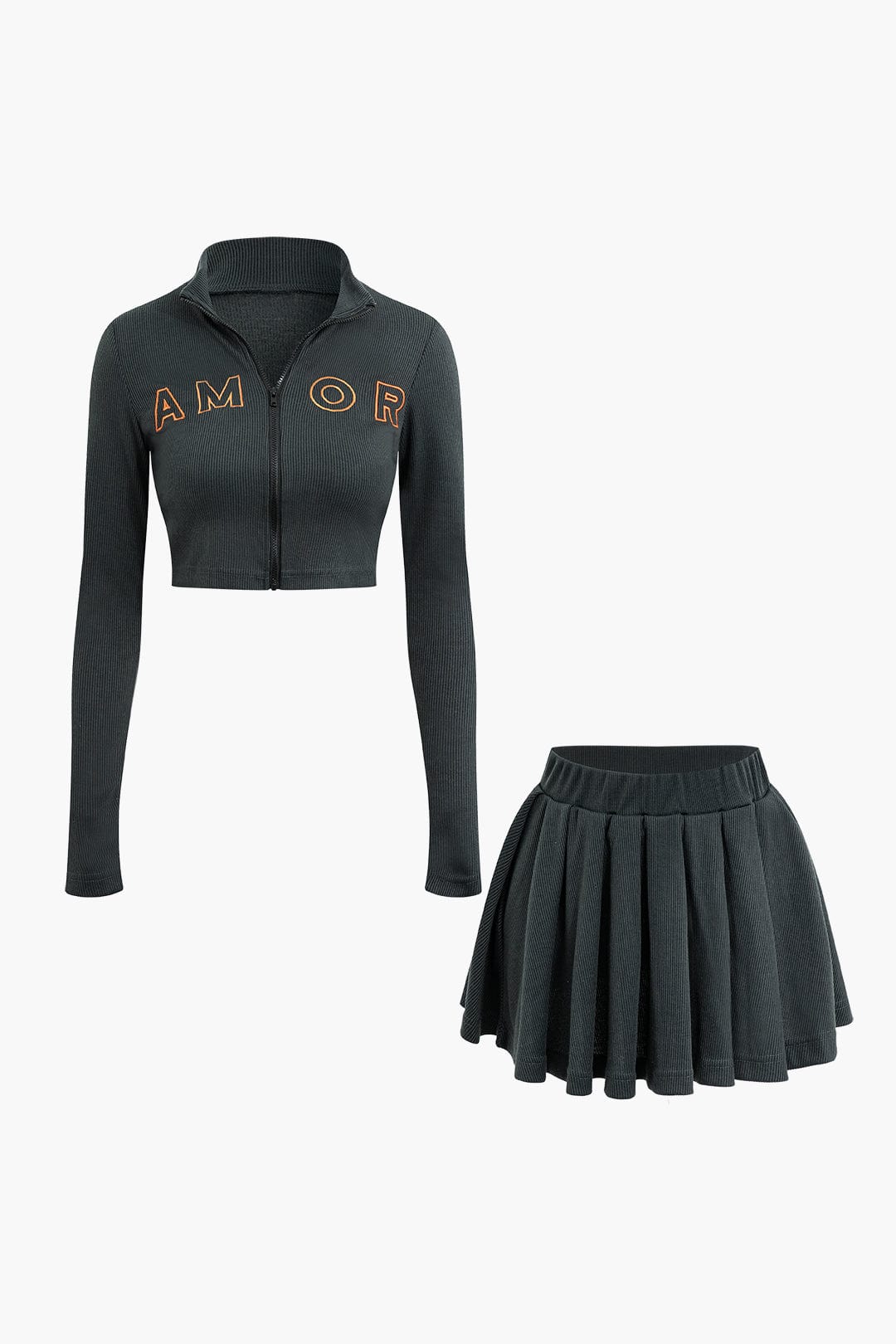 Ina | Sportliches Zweiteiler-Set mit Zip-Jacke & Plissee-Rock