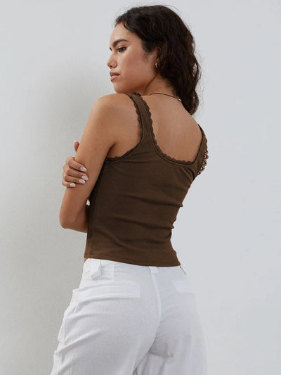 Lea | Romantisches Ripp-Tanktop mit Spitzenbesatz