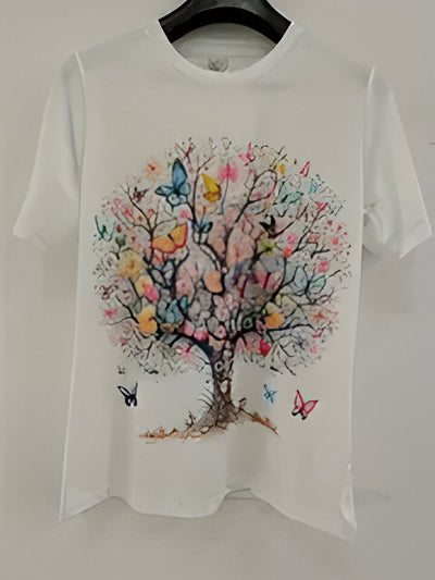 Nancy | Damen 3D Schmetterling Baum Romantische Szenerie T-Shirt drucken
