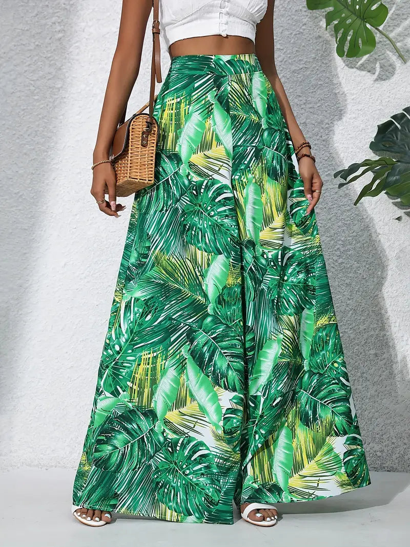 Jacinta | Boho Pflanzenprint Weite Hosen
